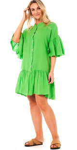 Hør kjole med peplum forneden grøn Likelondon