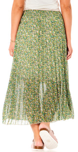 Plisseret nederdel med blomster grøn Likelondon
