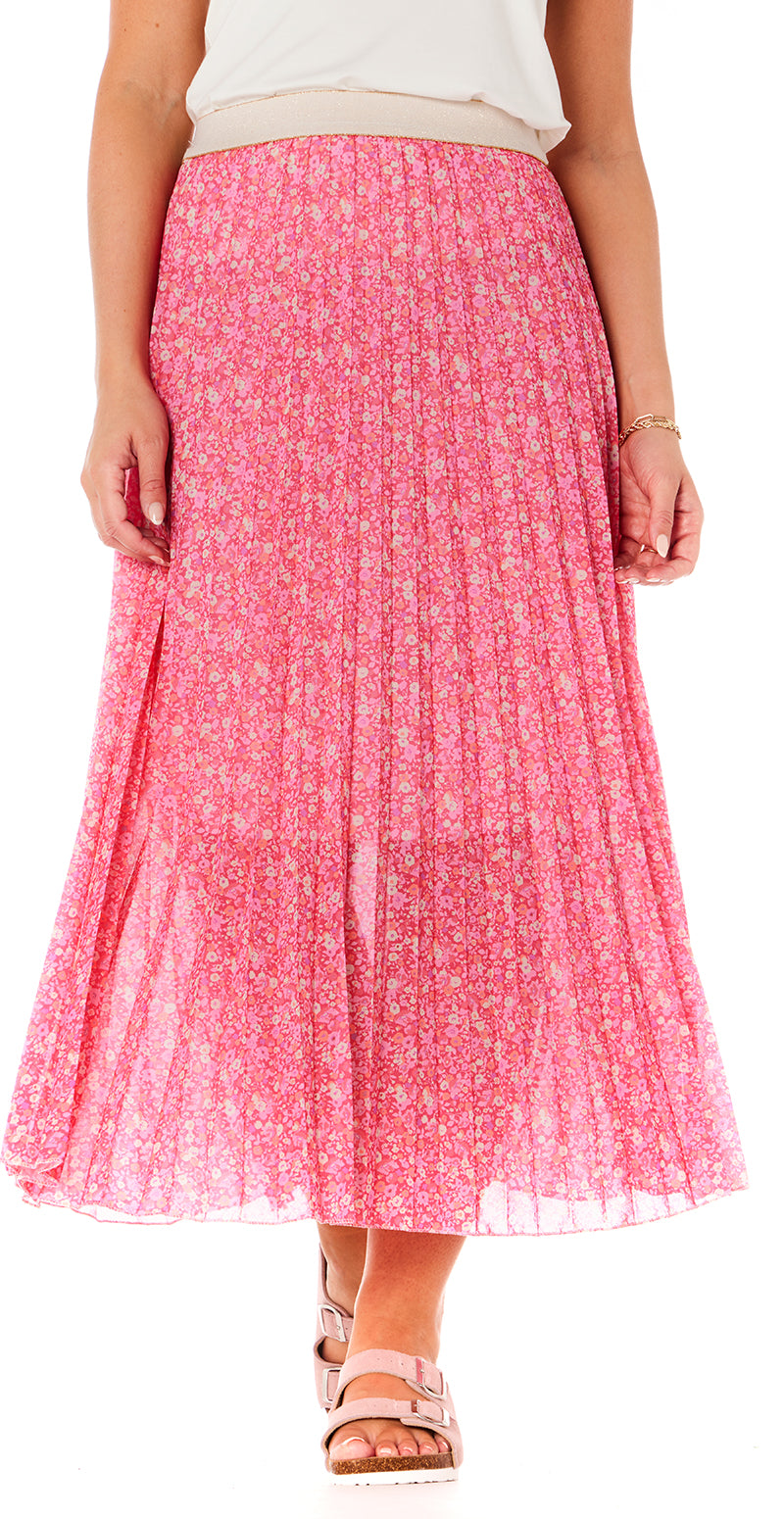 Plisseret nederdel med blomster pink Likelondon