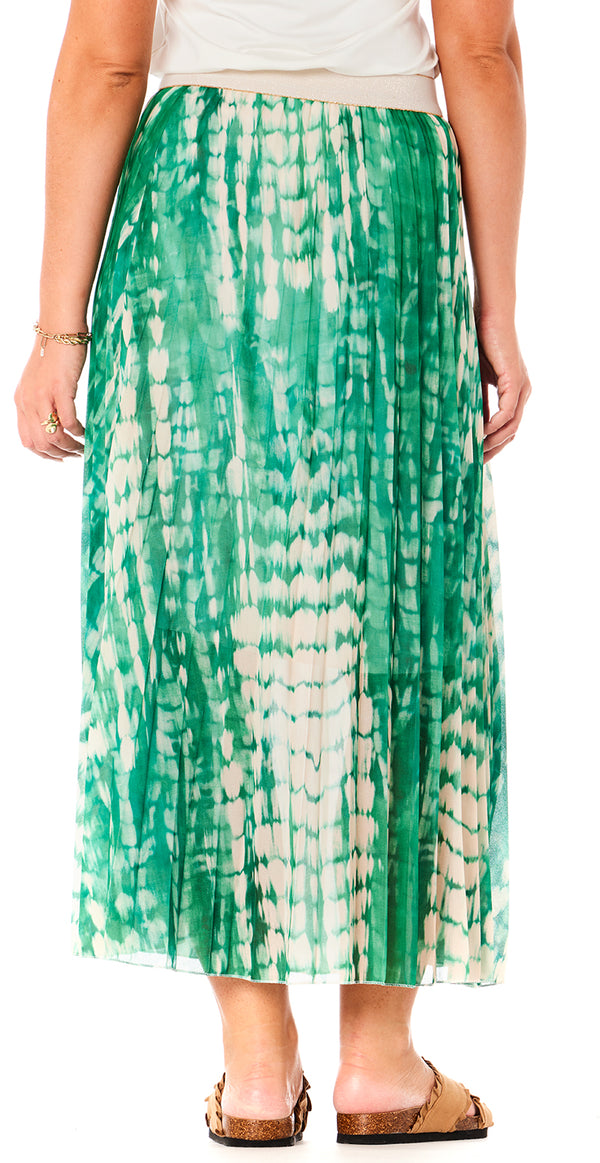 Plisseret nederdel med tie-dye mønster grøn Likelondon