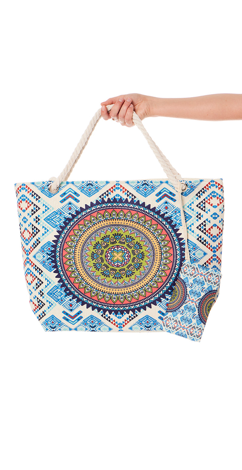 Strandtaske med mønster blå Likelondon