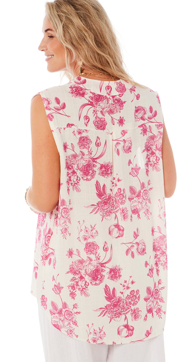 Bluse uden ærmer med blomstermønster pink Likelondon