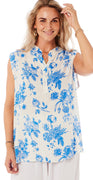 Bluse uden ærmer med blomstermønster royalblue Likelondon