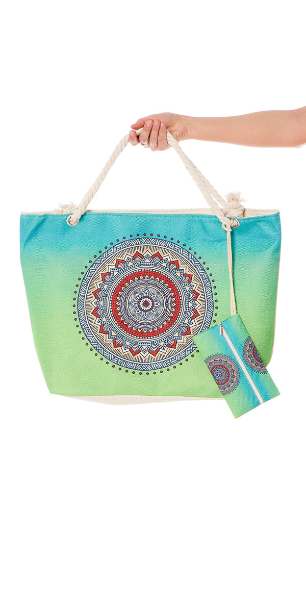 Strandtaske med mønster grøn Likelondon