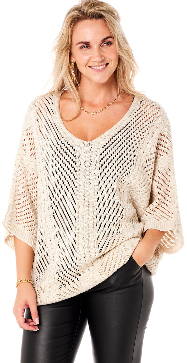 Strikbluse creme Likelondon