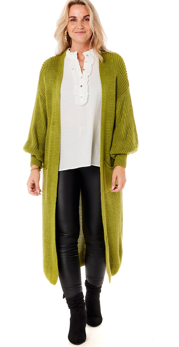 Lang strik cardigan med lommer mojito Likelondon