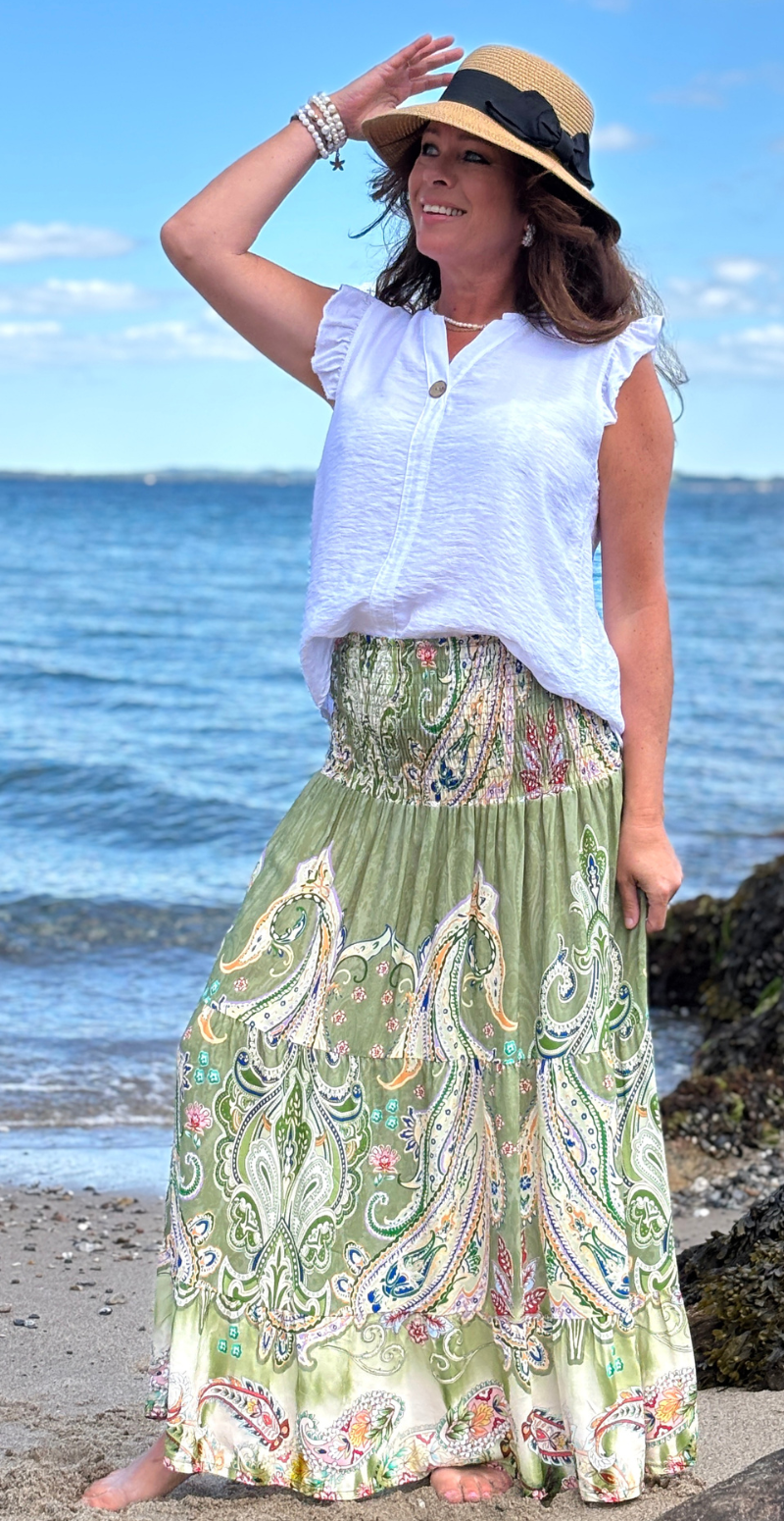 Thora nederdele og kjole med paisley print khaki