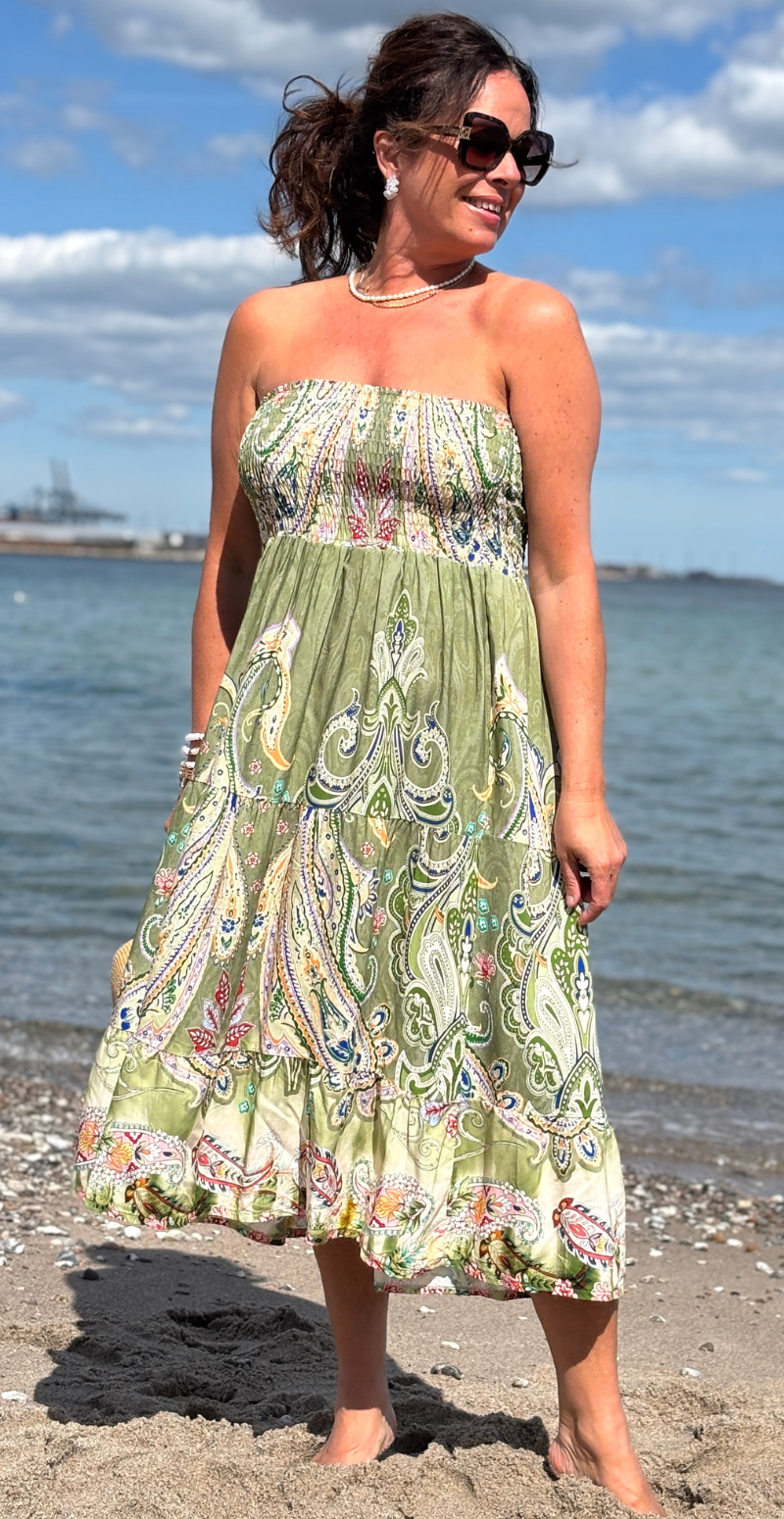 LikeLondon kjole med paisley og smock khaki
