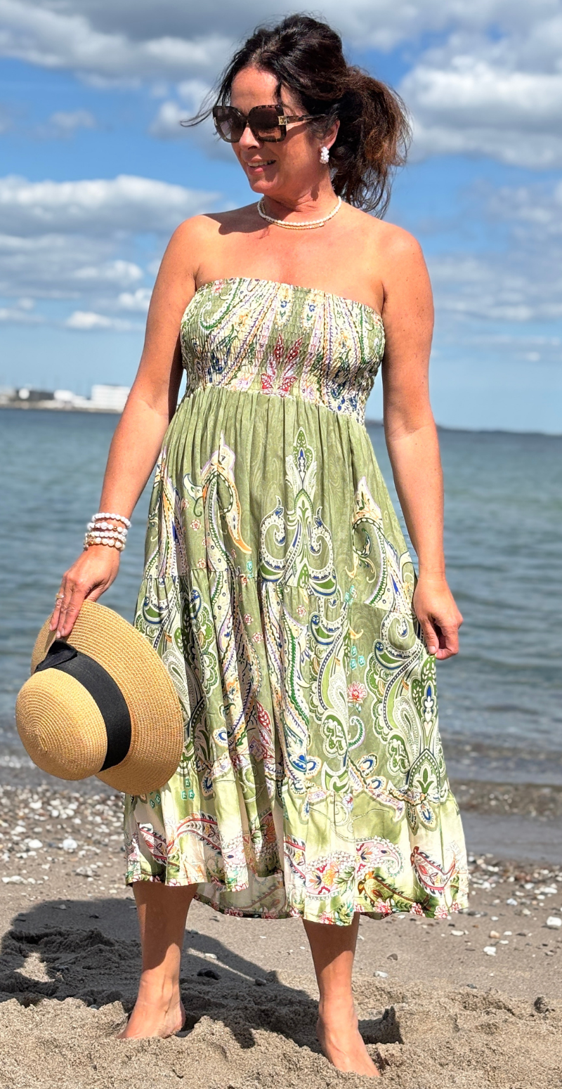 likelondon sommerkjole med paisley mønster khaki