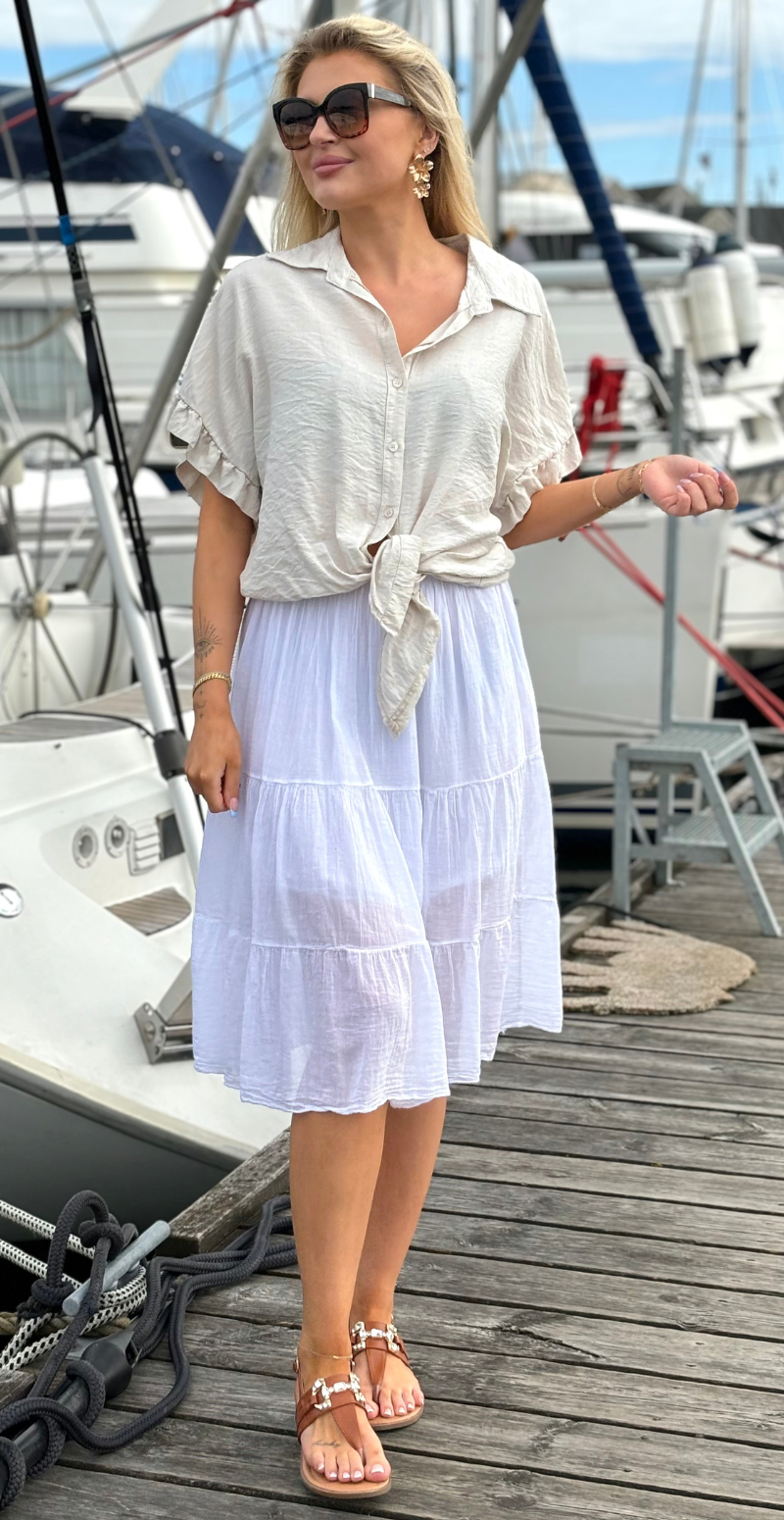 Kort nederdel med peplum hvid