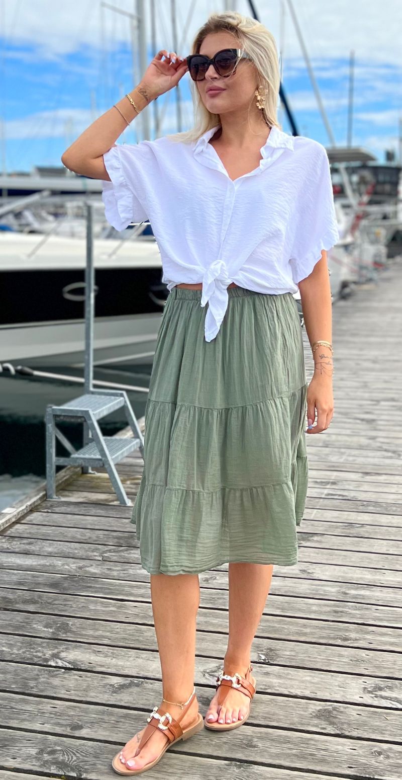 Gigi nederdel med peplum khaki