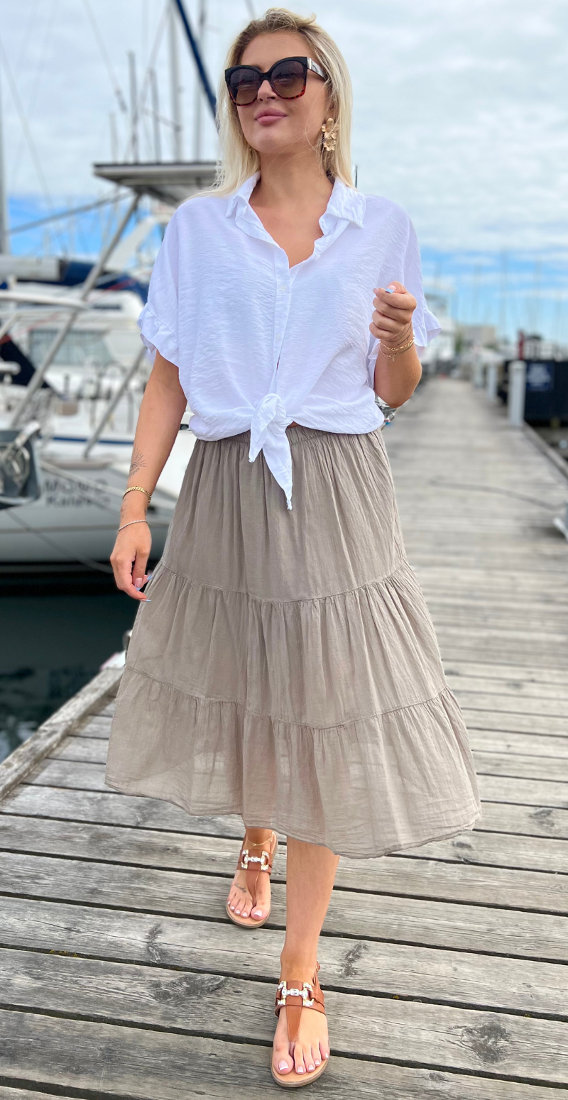 Mocca nederdel med peplum