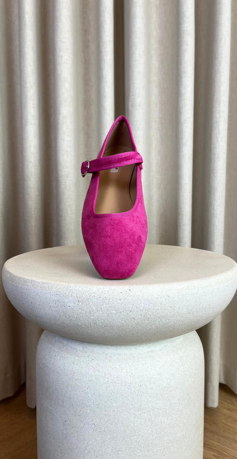 ballerina med rem fushia forfra likelondon shoes