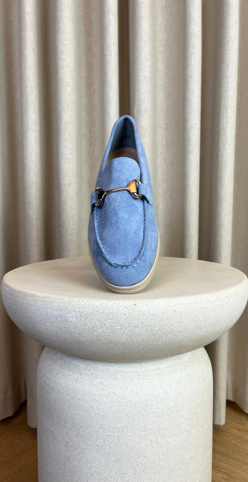 loafers med guld spænde blå forfra likelondon shoes