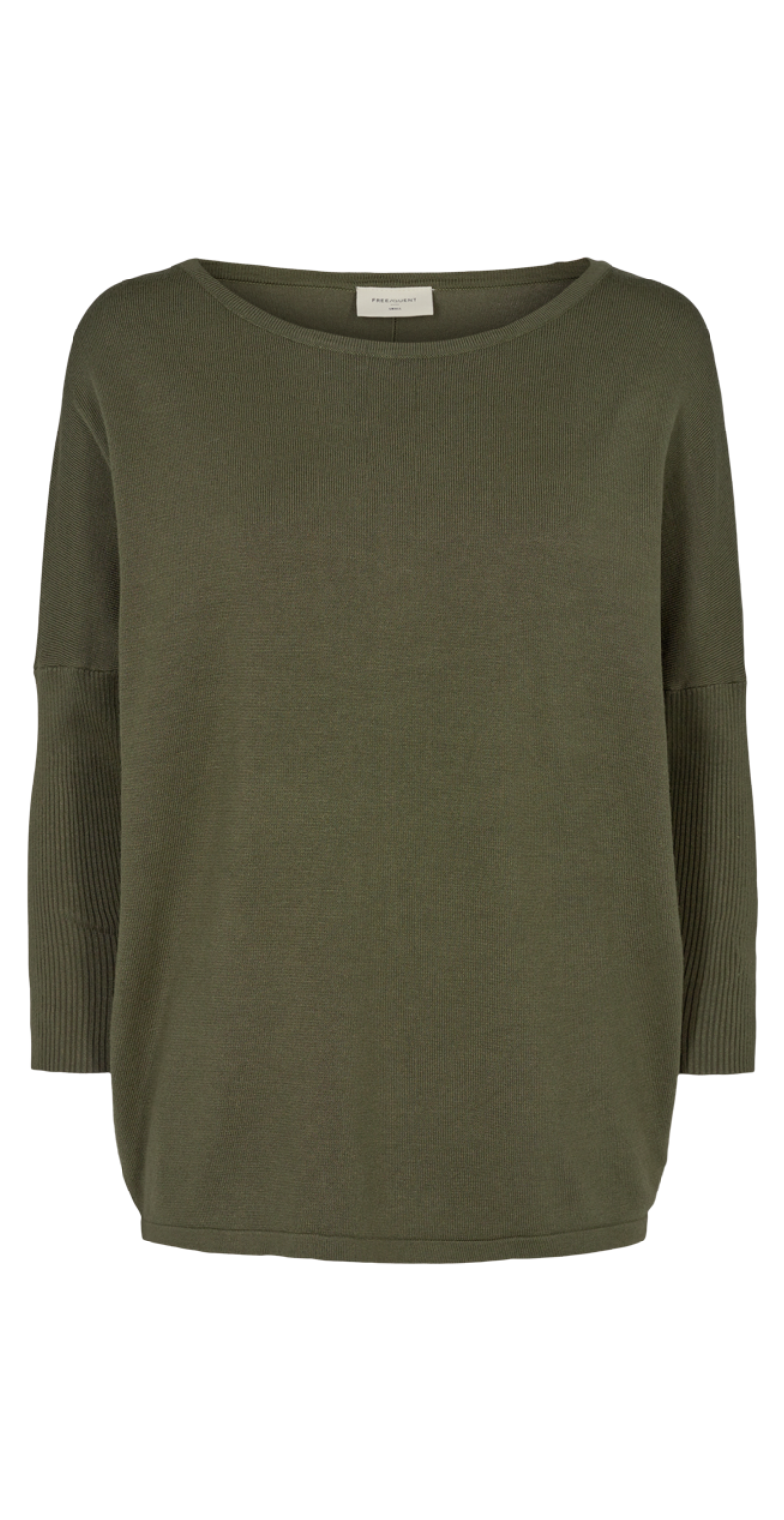 Strikbluse med 3/4 ærme olive night