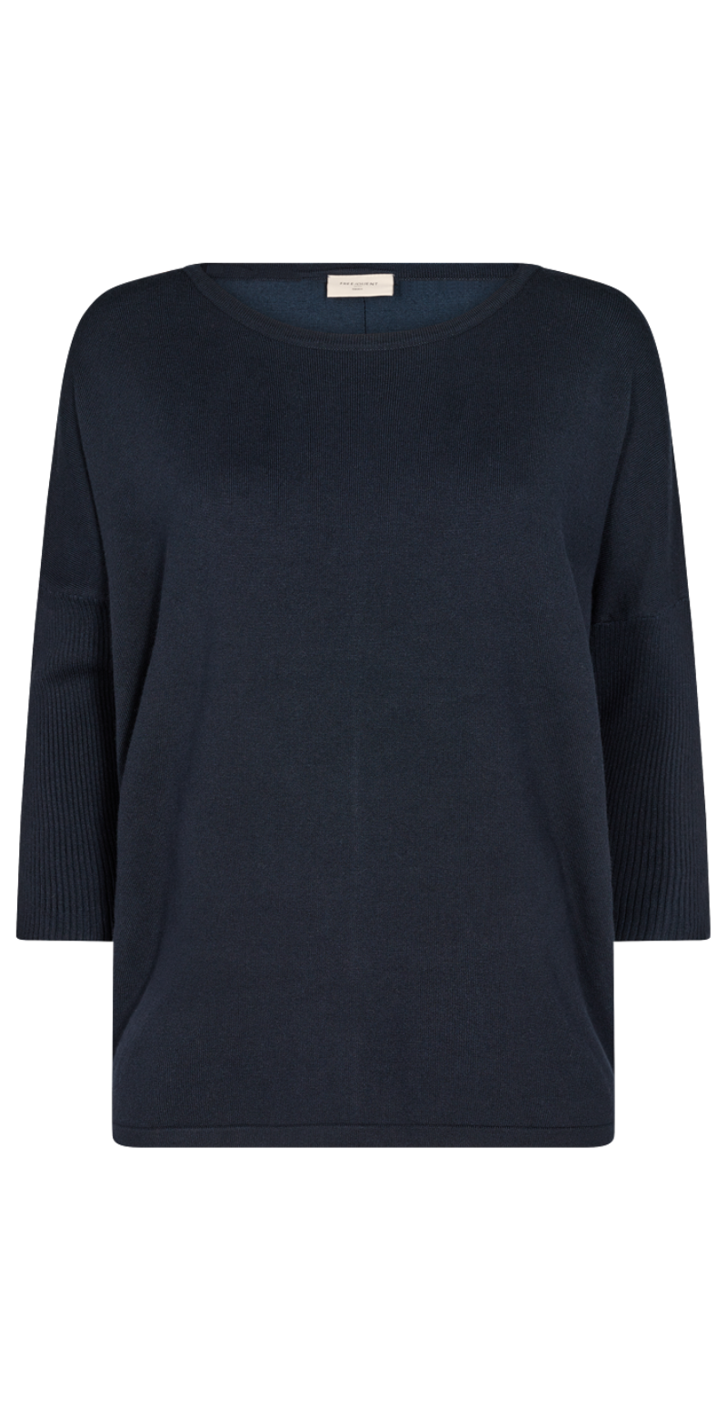 Strikbluse med 3/4 ærme navy