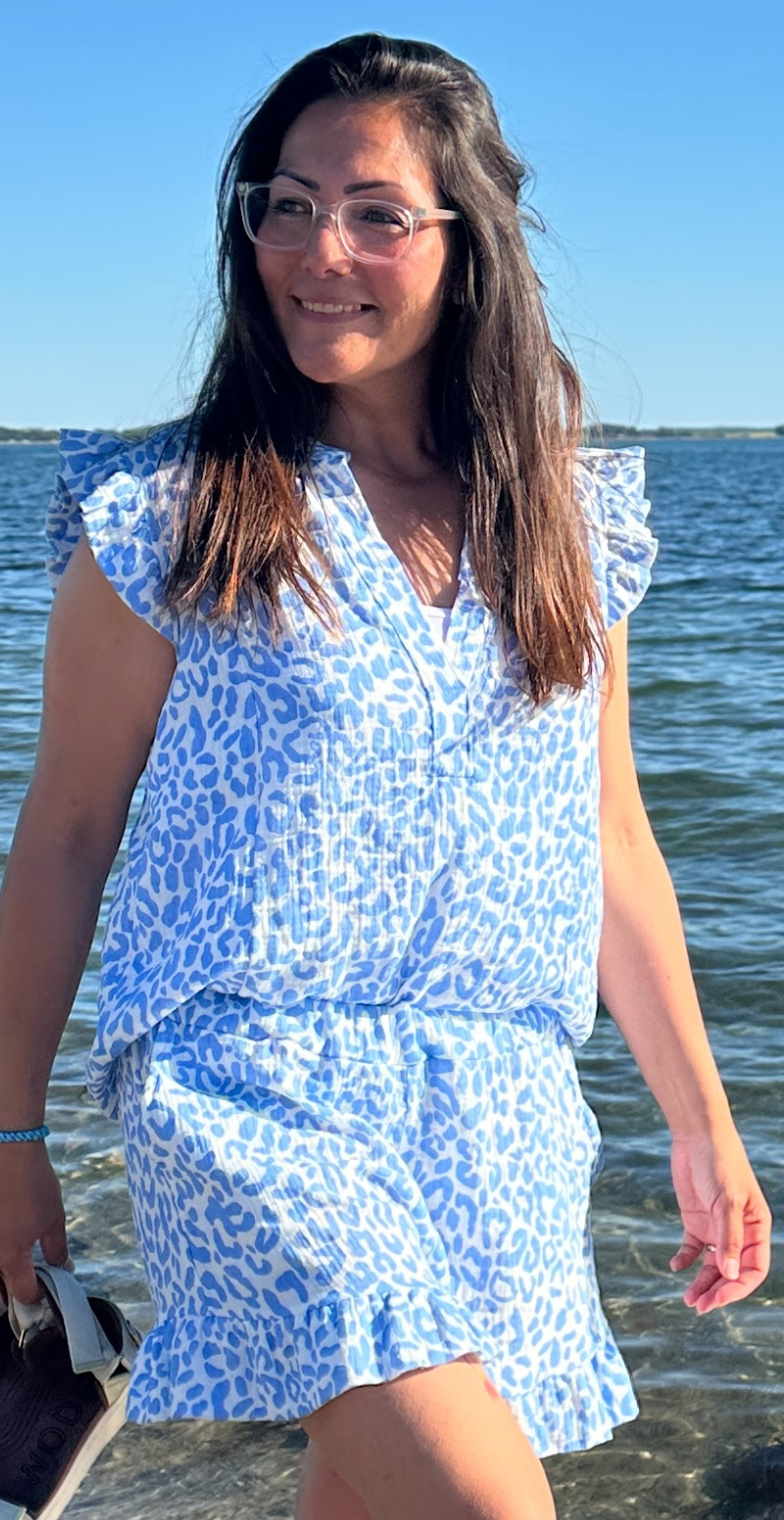 Cheri shorts med leopard print og peplum blå LikeLondon by Christina