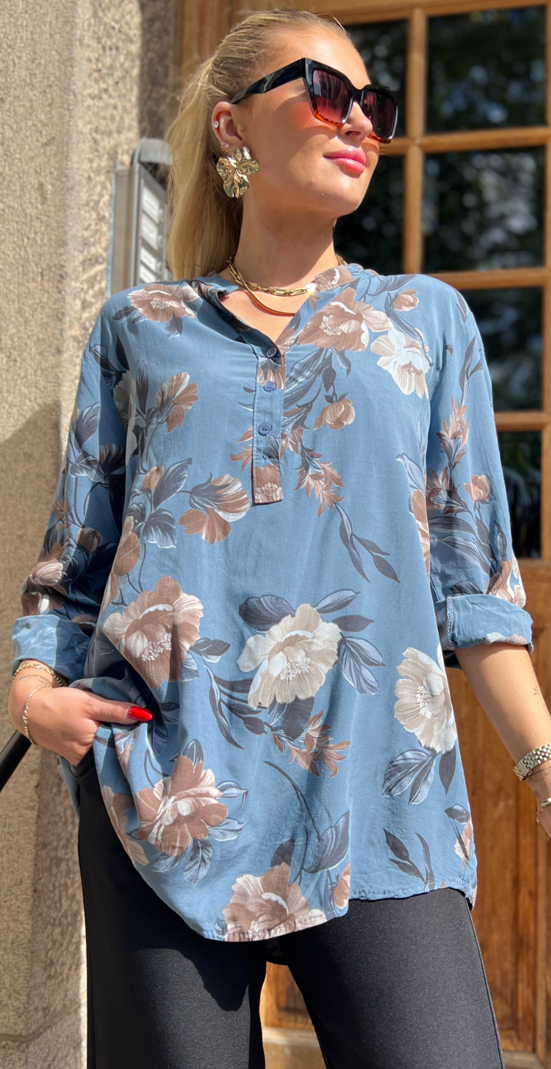 Palma bluse med blomsterprint denim LikeLondon