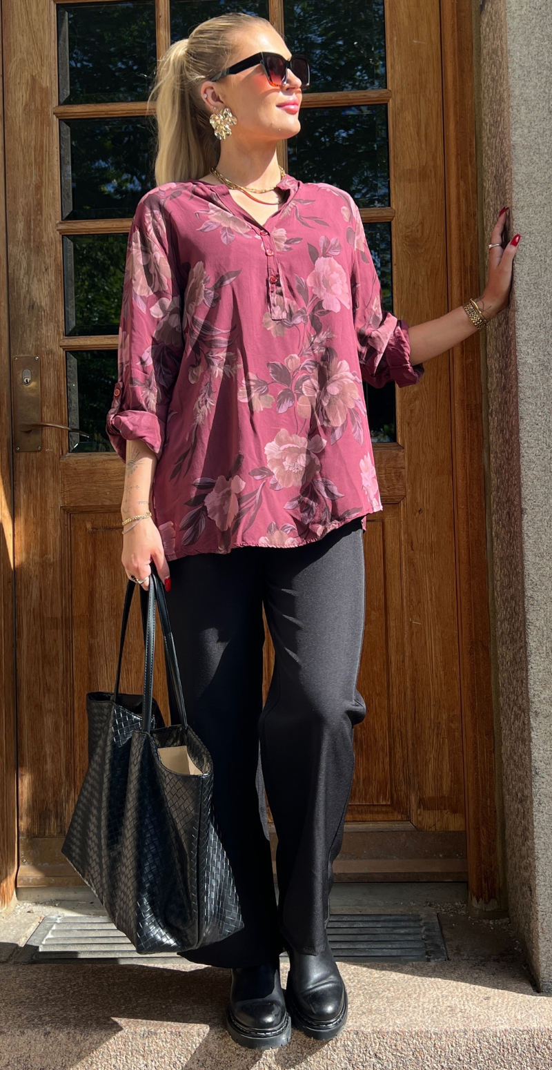 Palma bluse med blomsterprint bordeaux LikeLondon