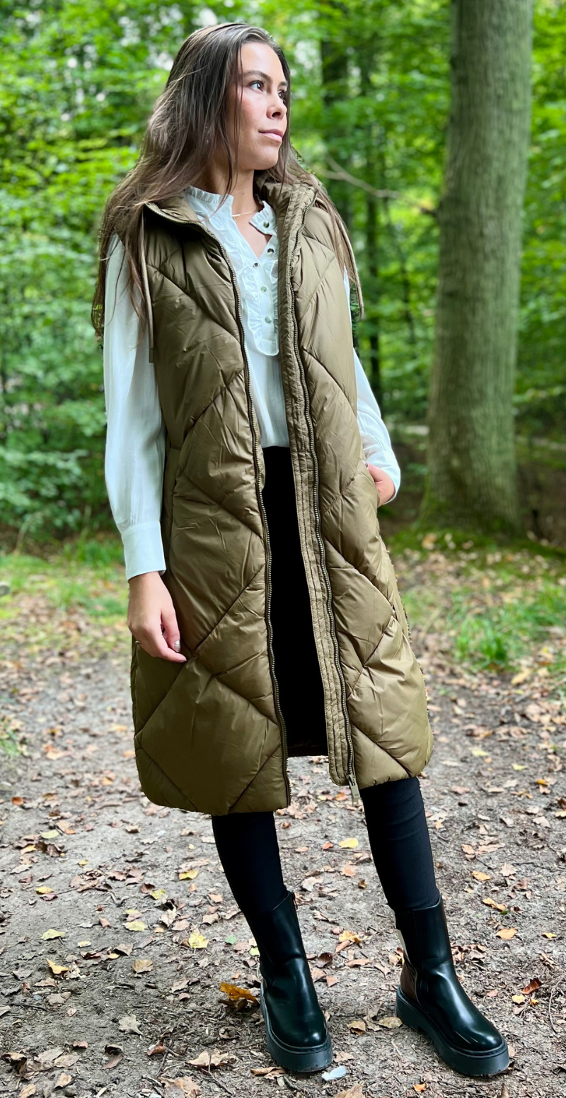 Bomina vest med lynlås military olive