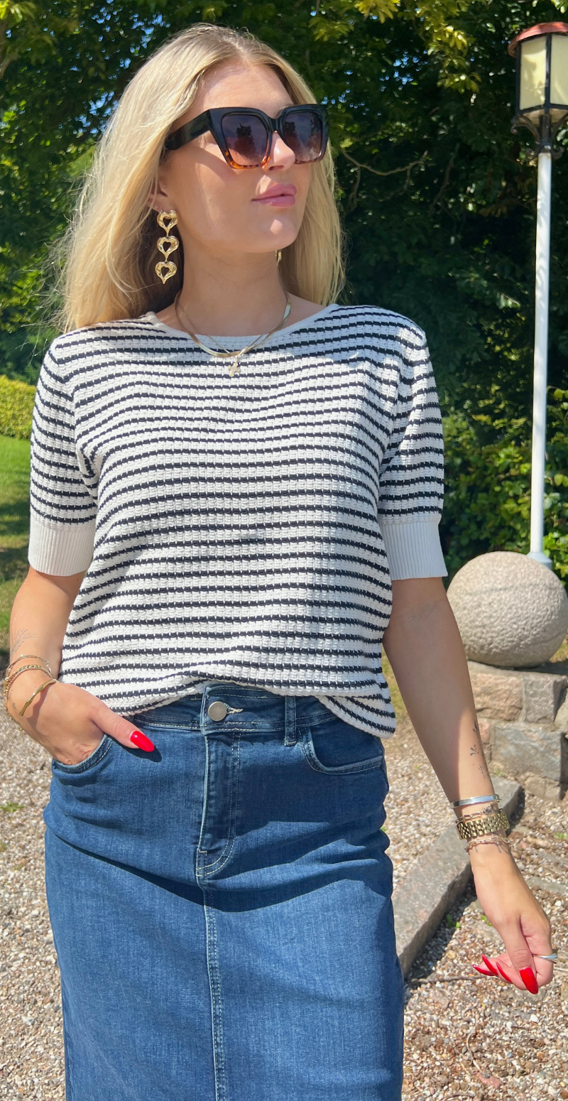 Dodo pullover med striber off-white w. navy