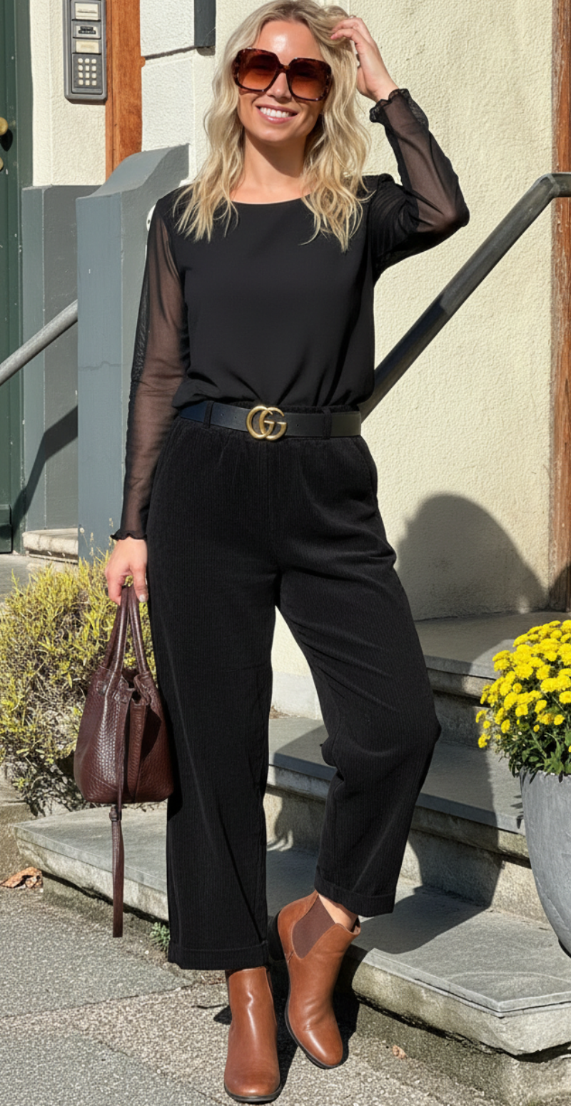 Sofie langærmet meshbluse med indertop sort LikeLondon