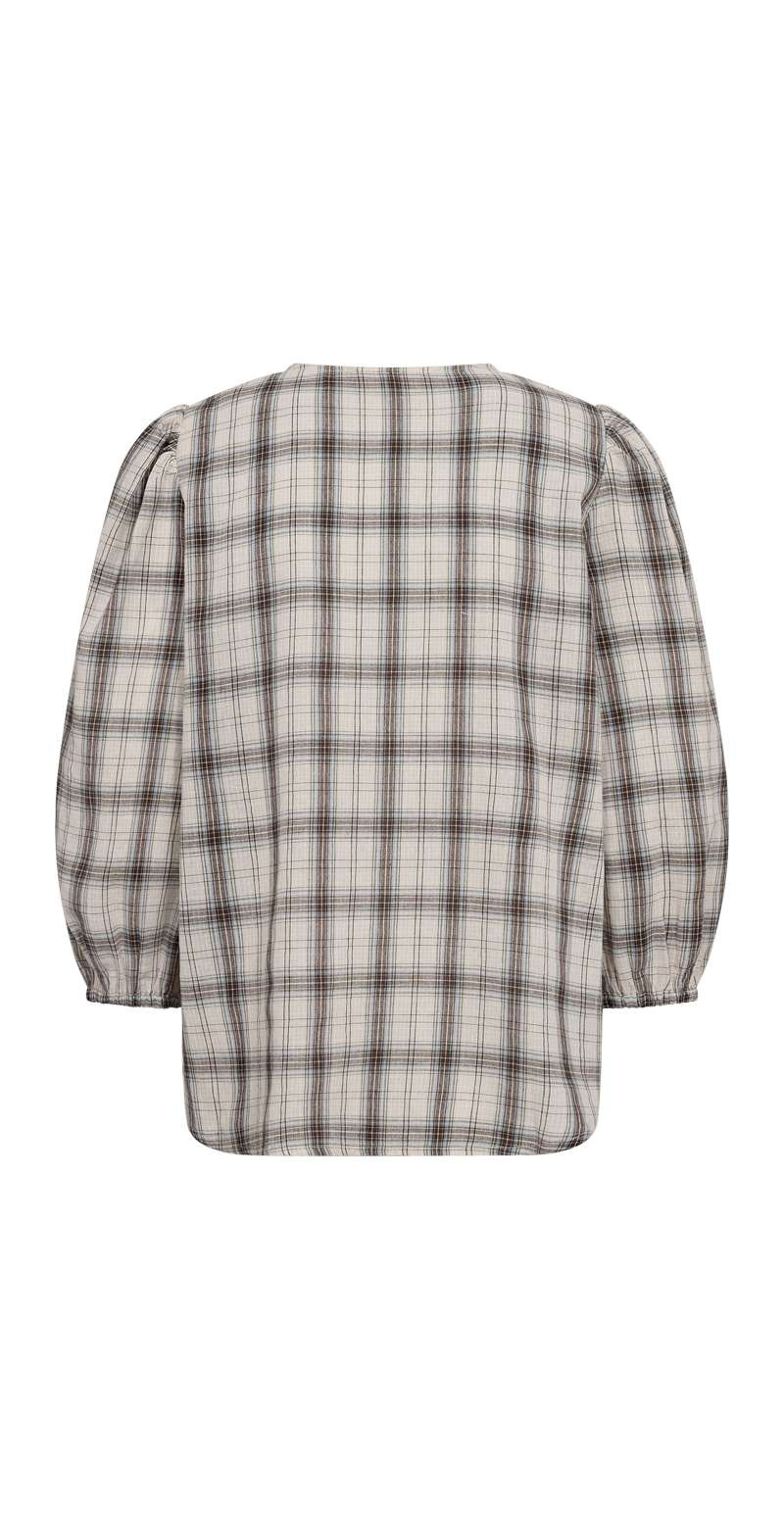 Nerissa bluse med tern og lange ærmer moonbeam w. chambray blue Freequent