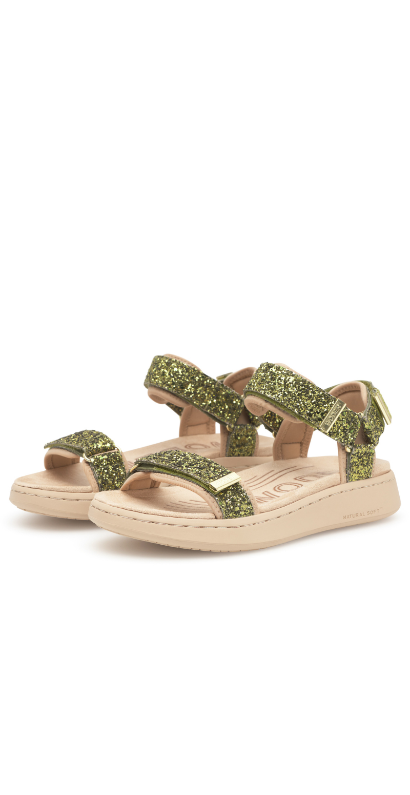 Line sandal med glimmerremme bambus green Woden