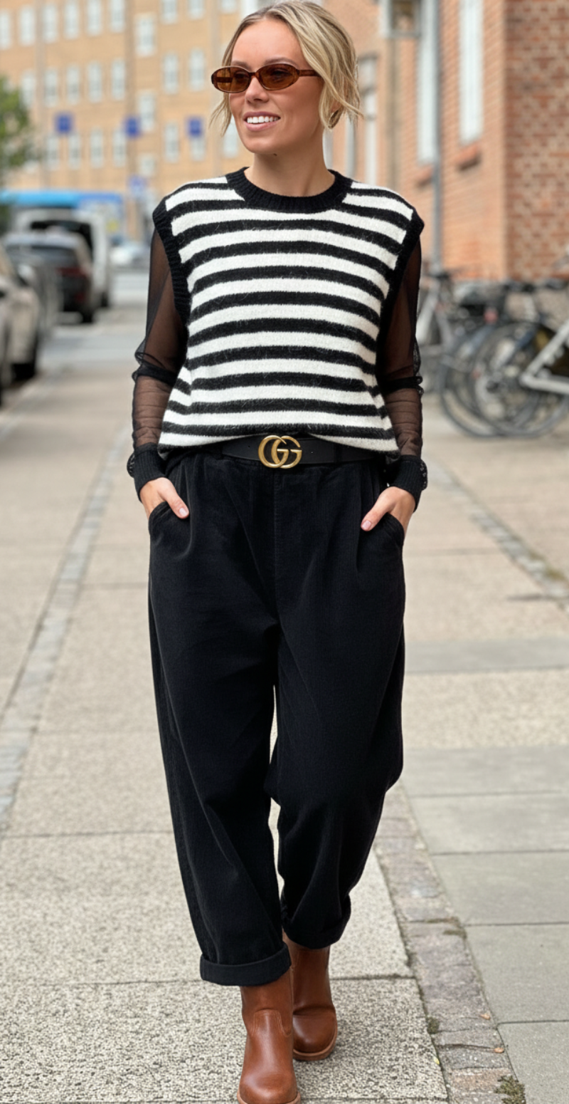 Sofie langærmet meshbluse med indertop sort LikeLondon