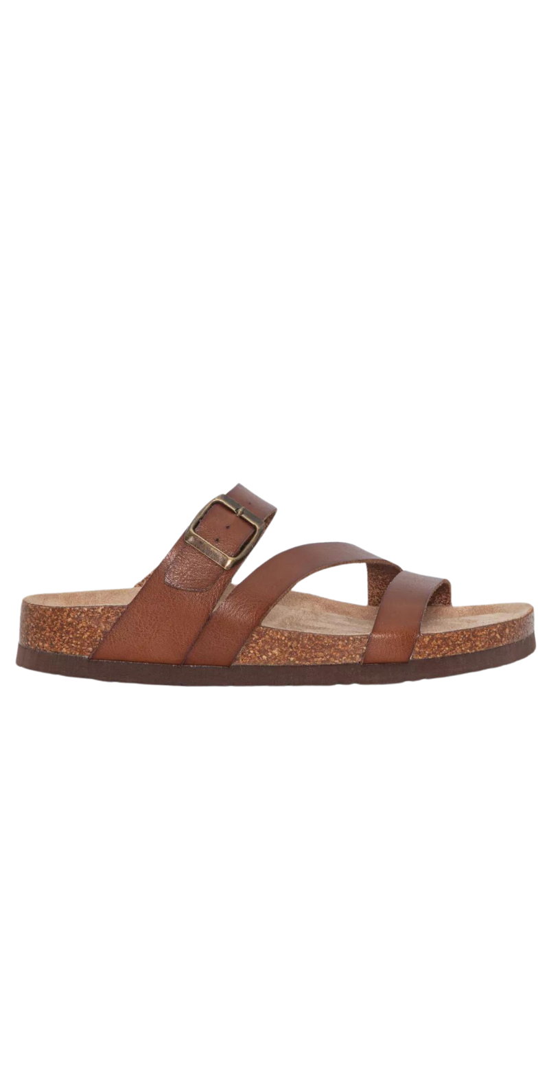 Sandal med PU læderremme i dark brown