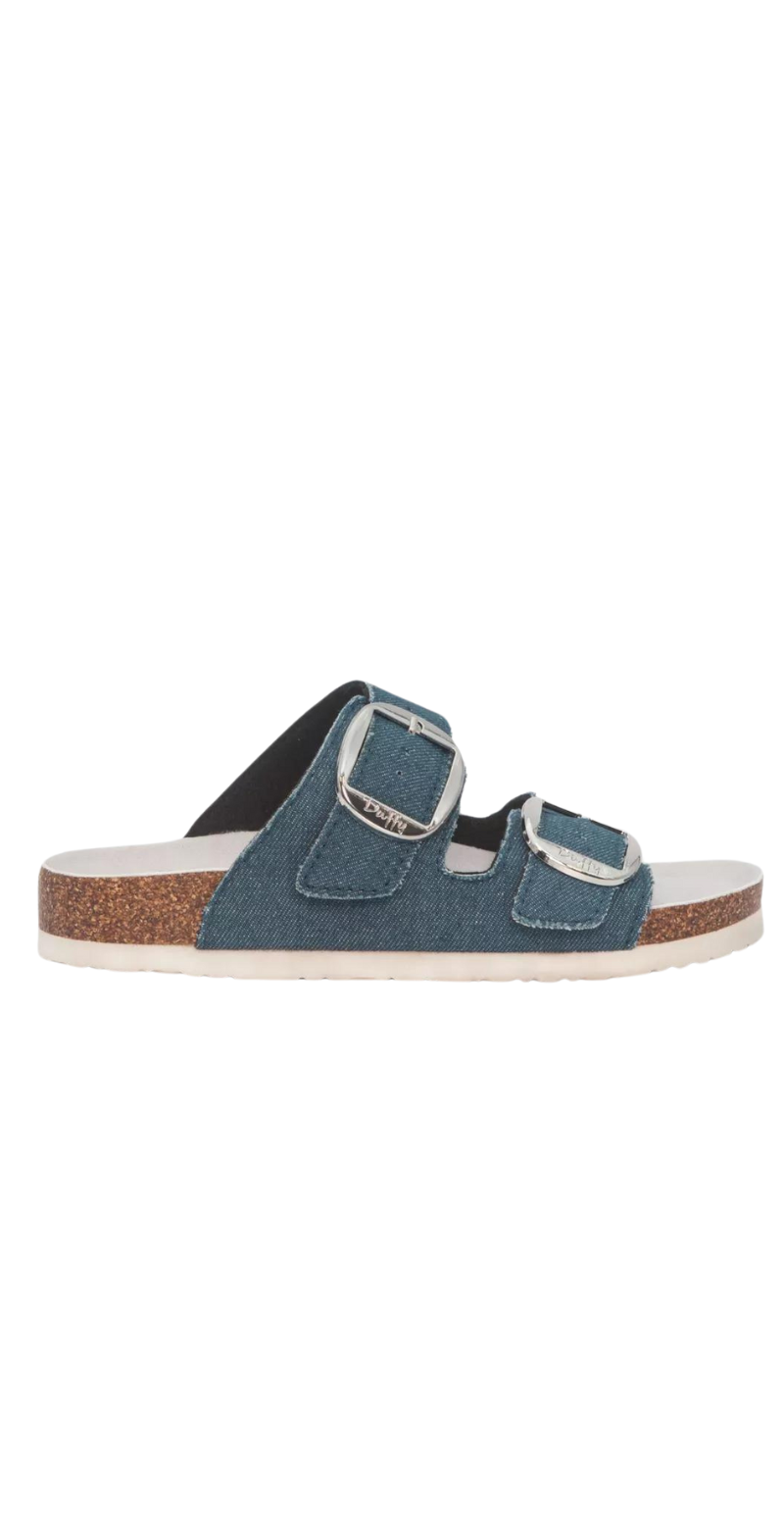 Slip in sandal med spænde denim