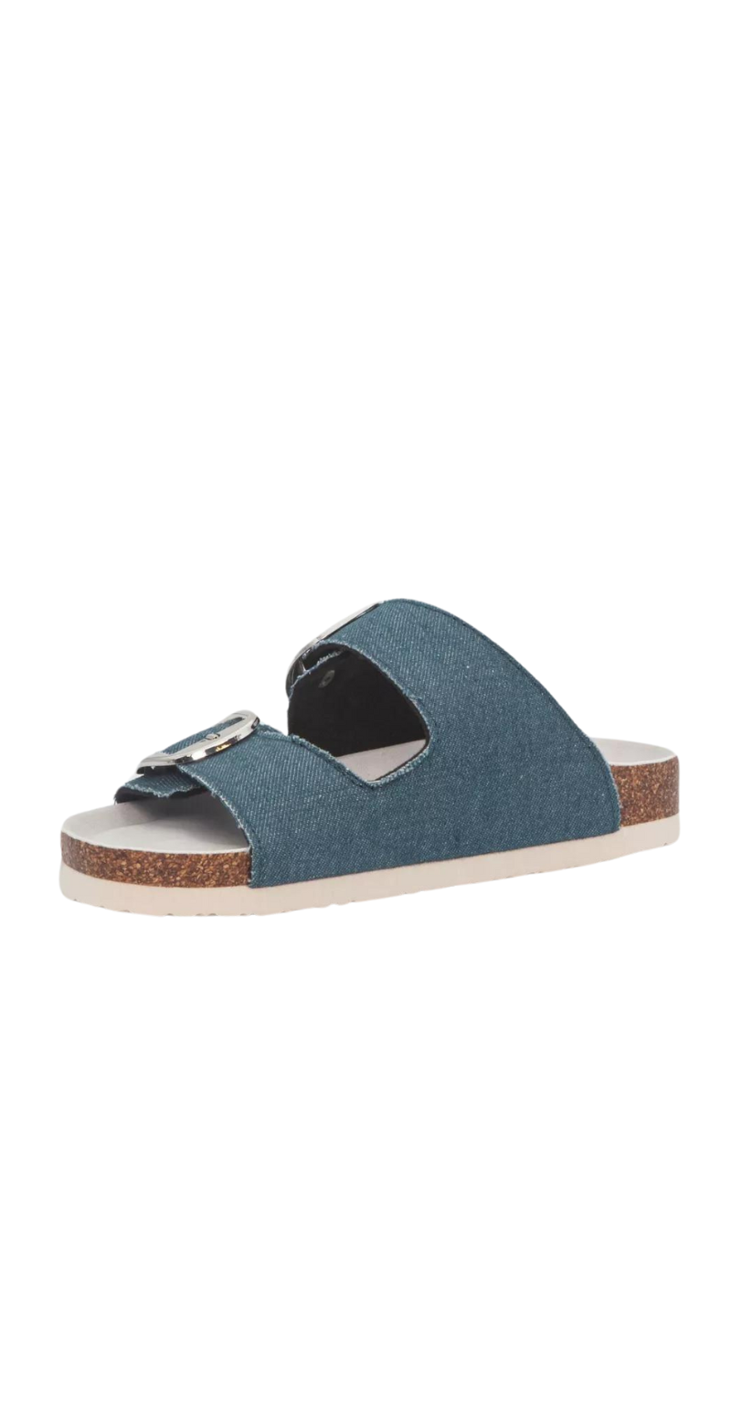 Slip in sandal med spænde denim