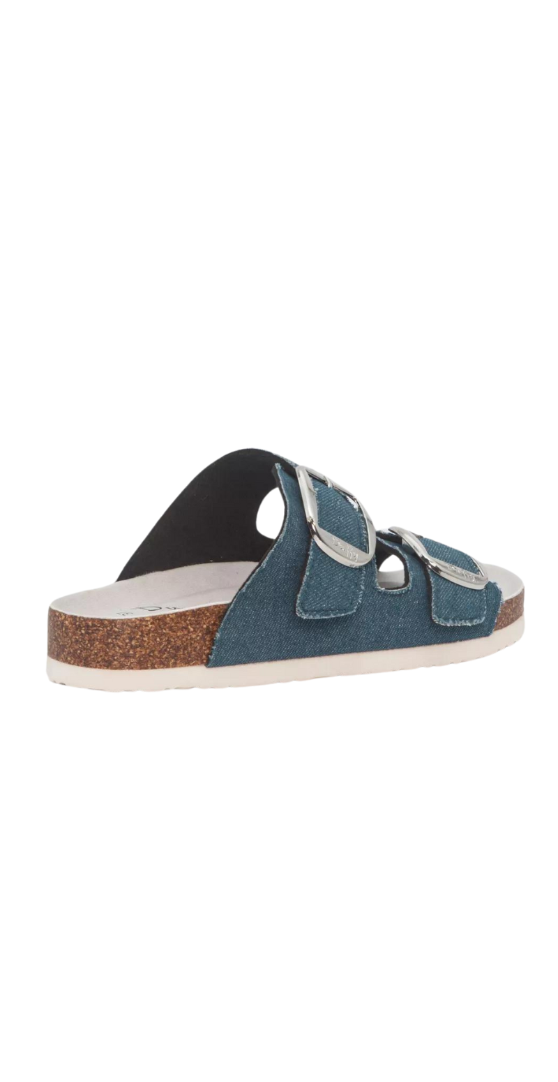 Slip in sandal med spænde denim