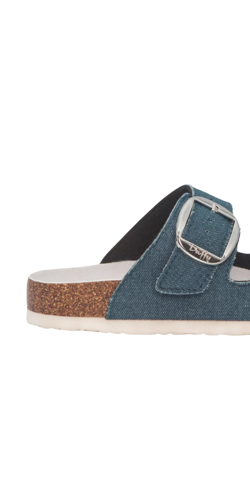 Slip in sandal med spænde denim