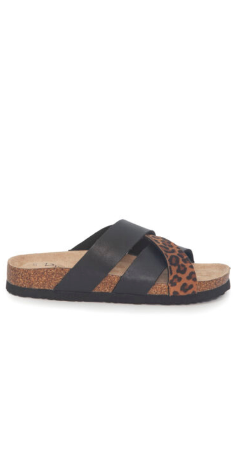 Sandal i sort og leopard