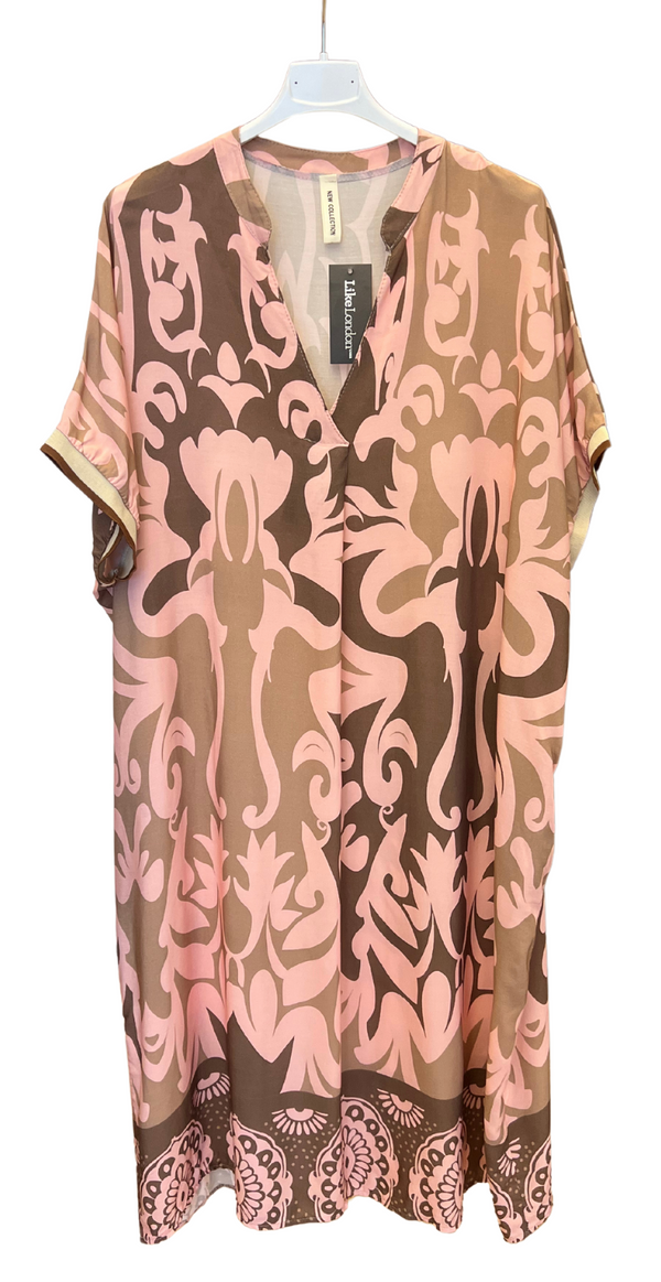 Melia kjole med mønster rosa/mocca LikeLondon