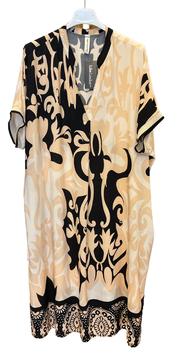 Melia kjole med mønster sort/beige LikeLondon