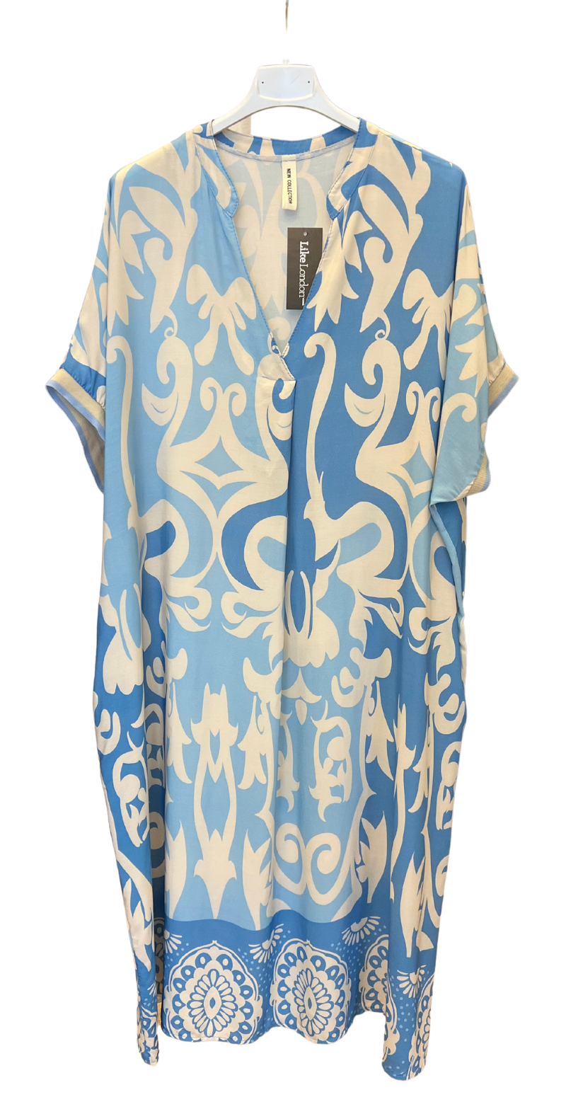 Forudbestilling uge 22 Melia kjole med mønster lysblå LikeLondon