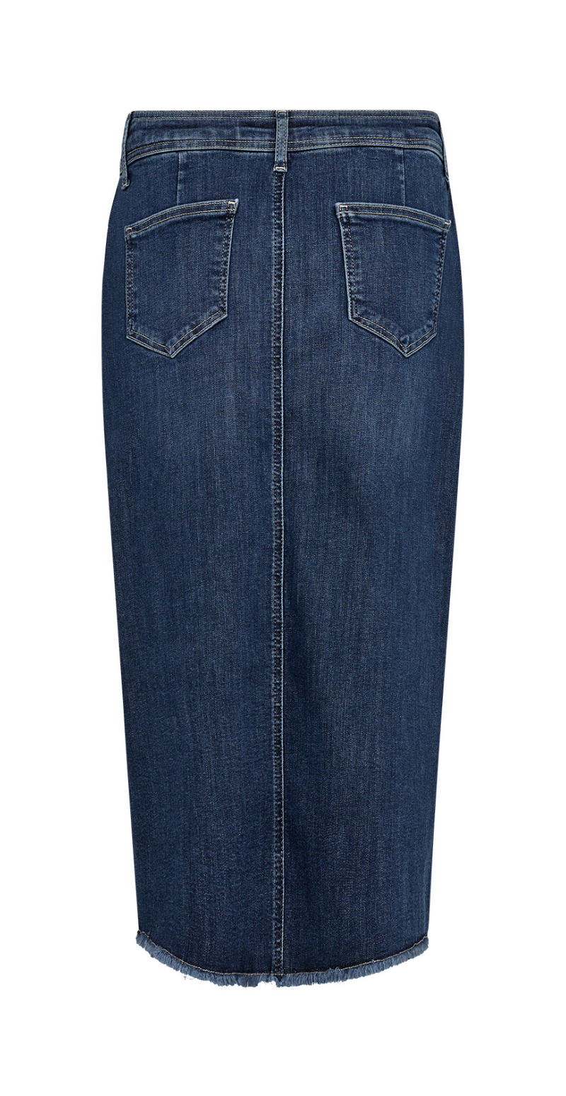 Denimnederdel med slids mørk denim