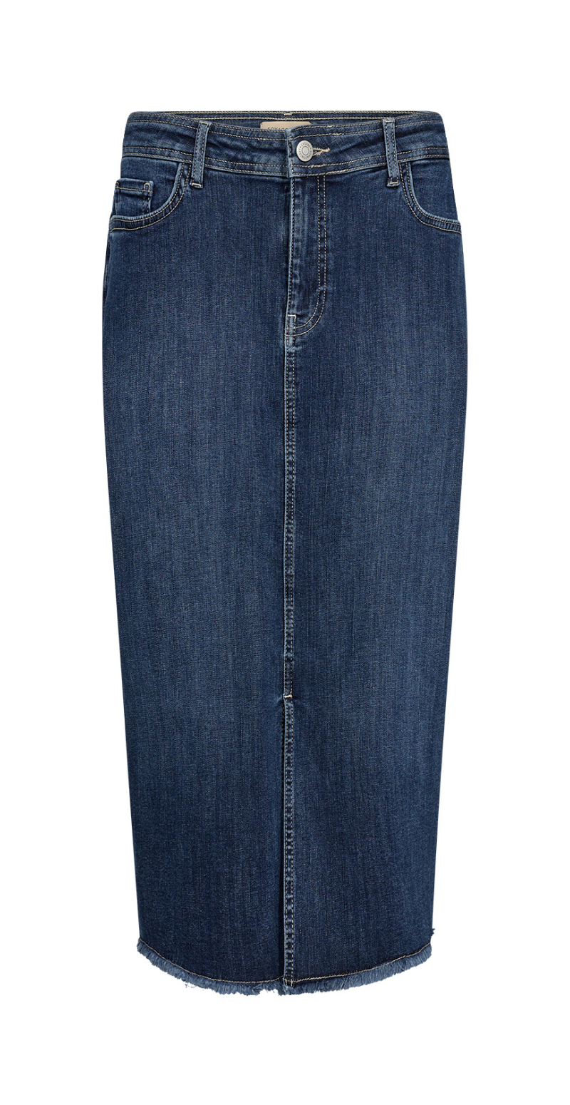 Denimnederdel med slids mørk denim