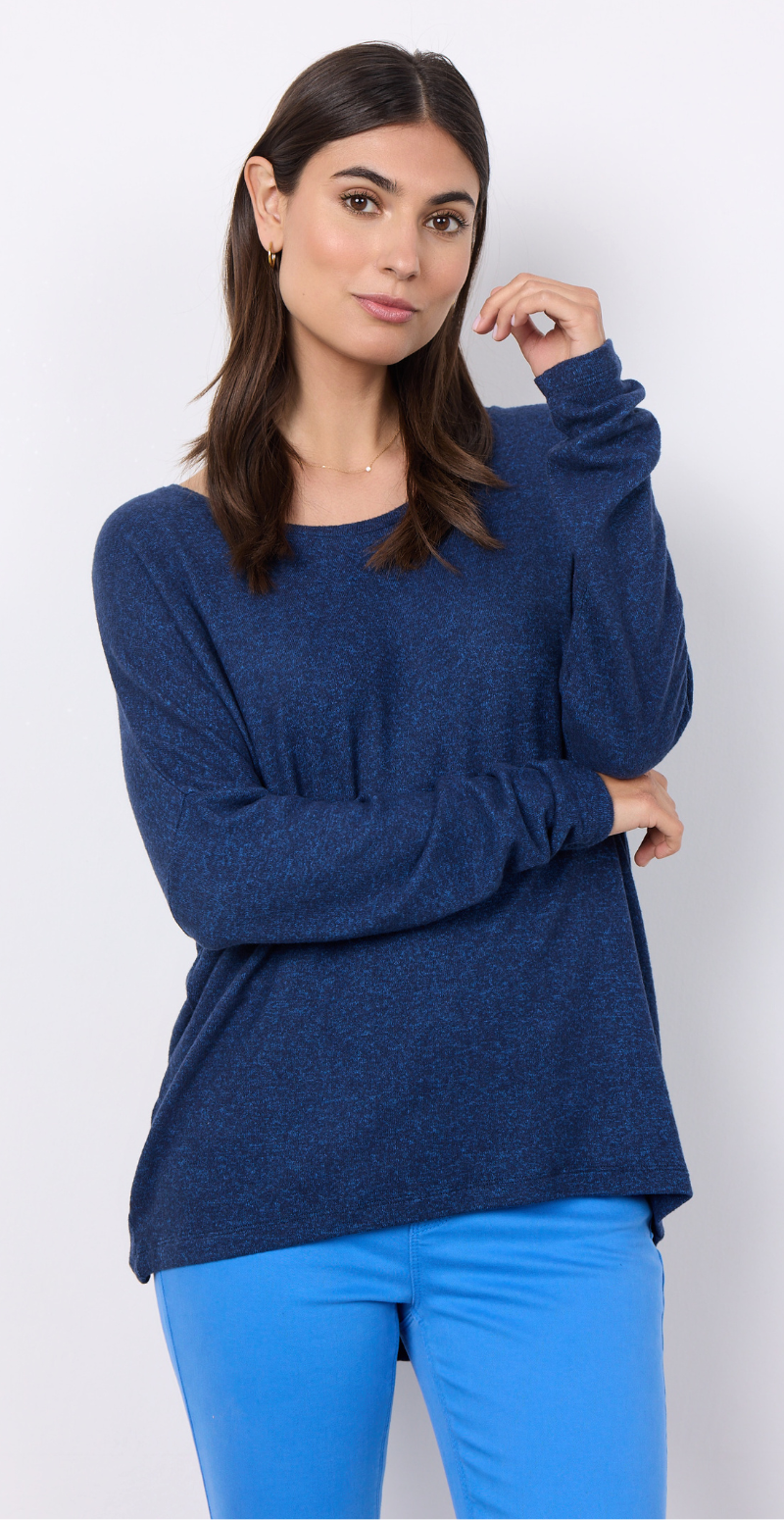 Olivia strikbluse med rund hals navy