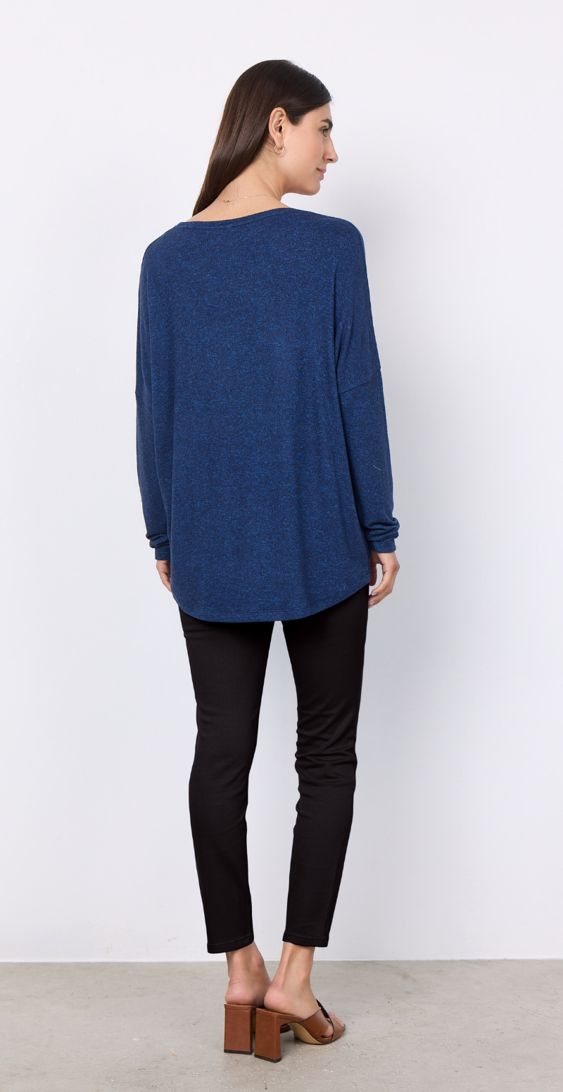 Olivia strikbluse med rund hals navy