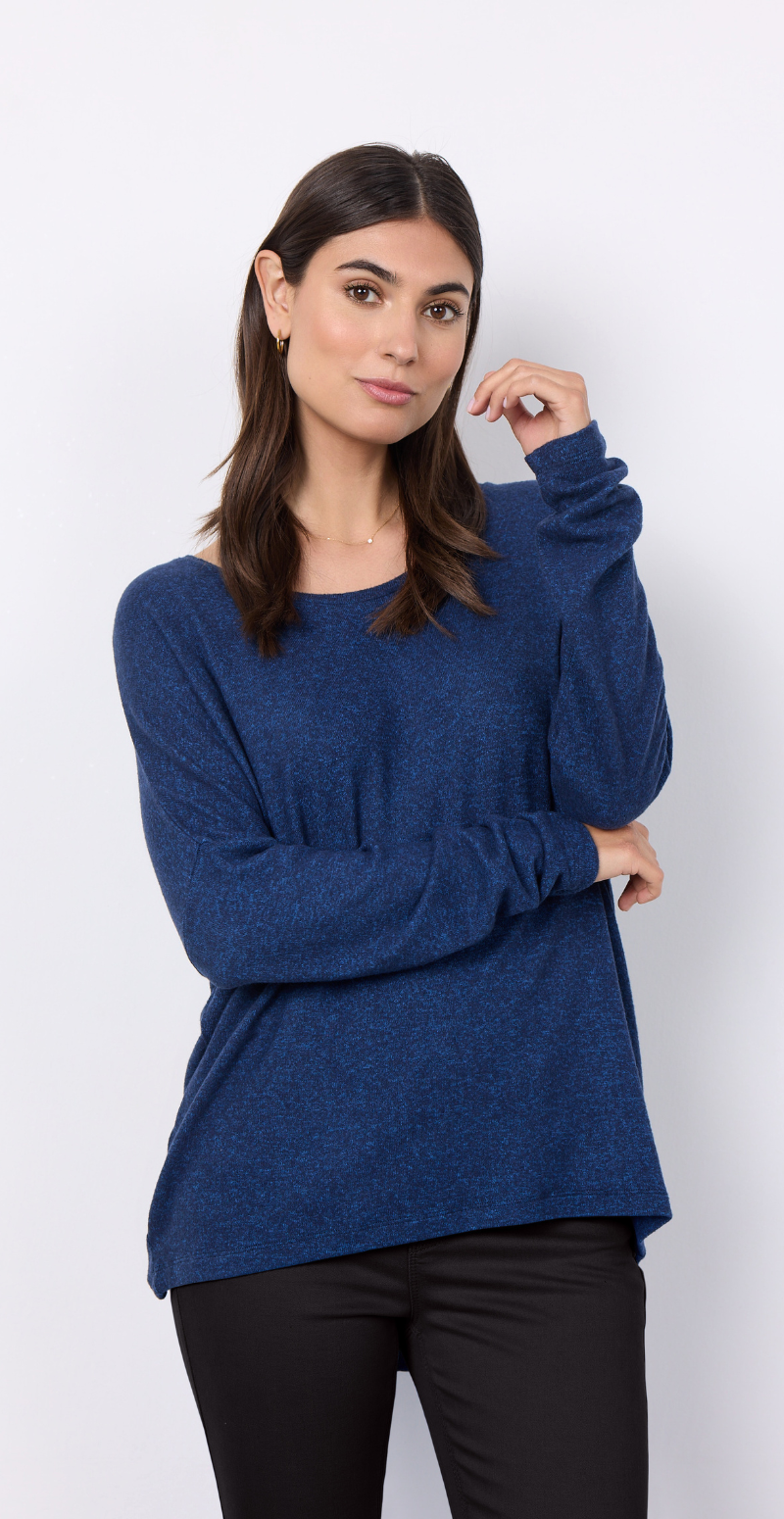 Olivia strikbluse med rund hals navy