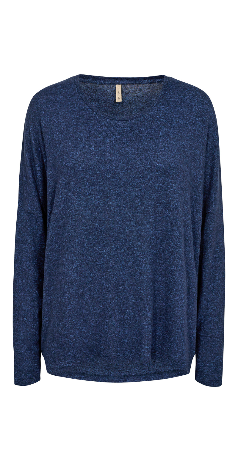 Olivia strikbluse med rund hals navy