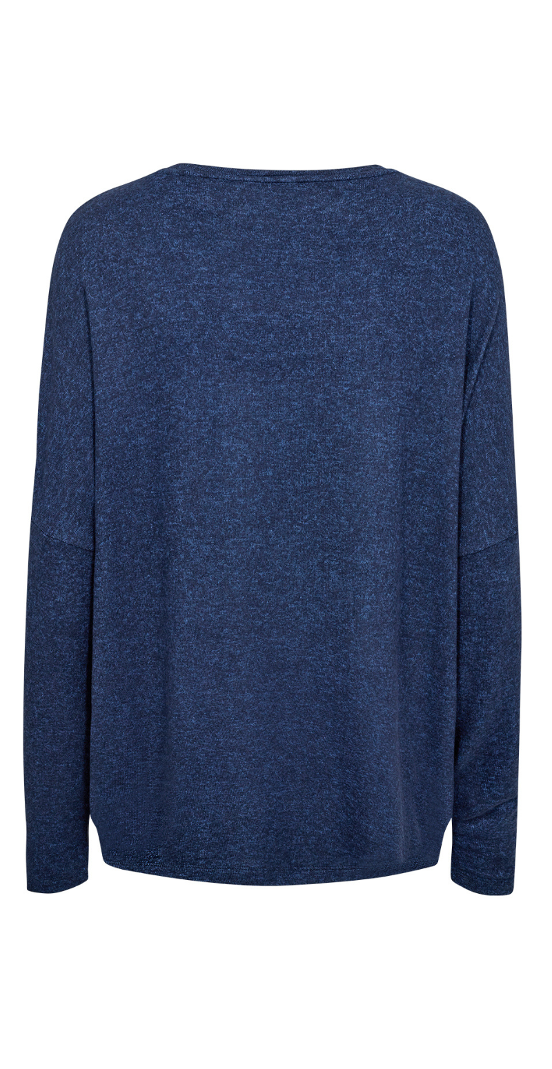 Olivia strikbluse med rund hals navy