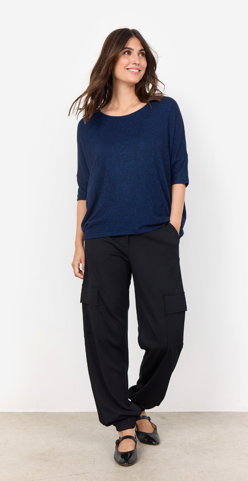 Olivia kortærmet bluse med rund hals navy