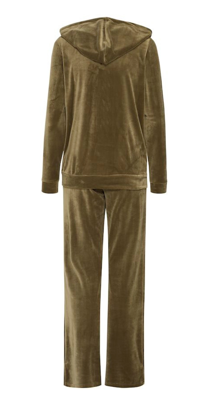 Velour sæt med bukser og cardigan military olive