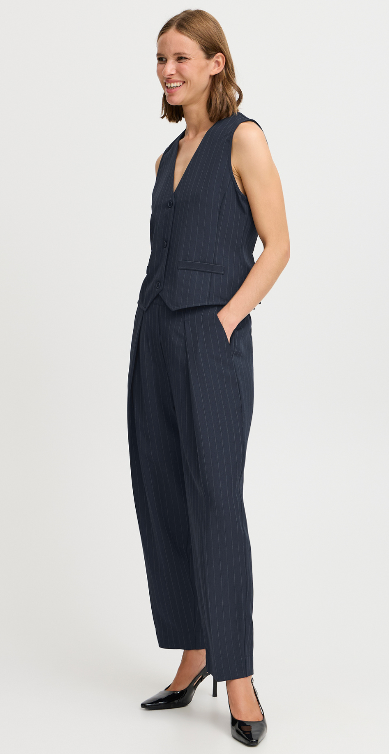 Midde barrel pants navy pinstripe mix