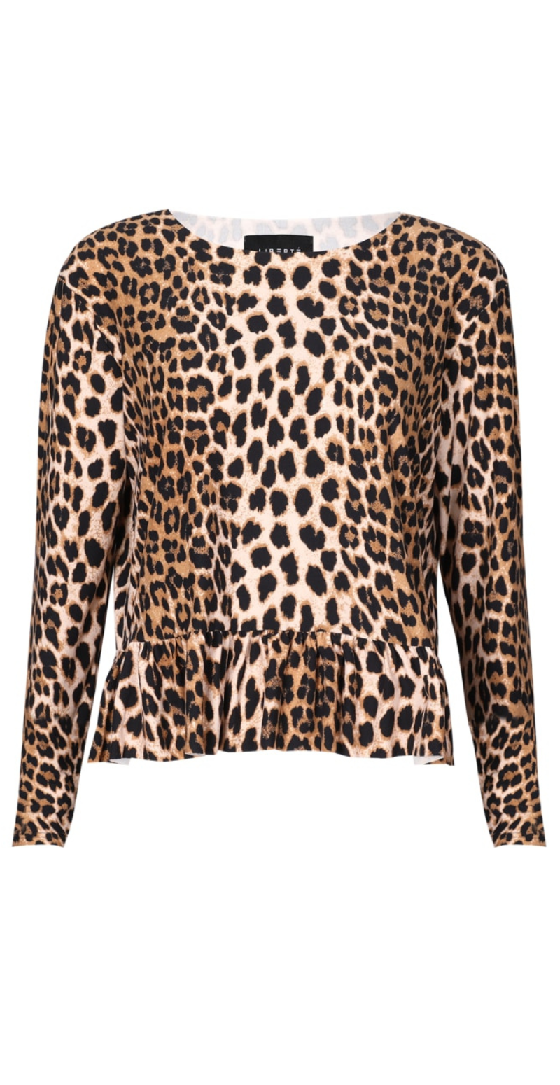 Alma bluse med peplum og leopard print