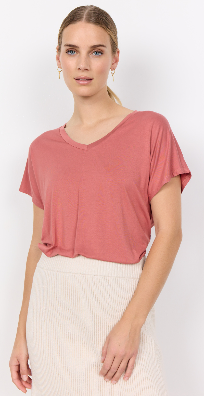 Sophia basisbluse med v-hals Blush